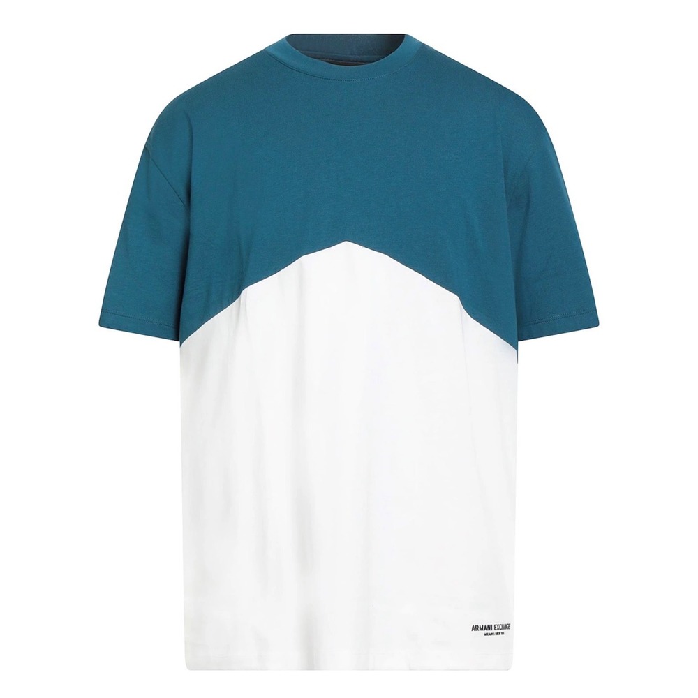 Armani Exchange Mens XL Teal Blue White Zig Zag Colorblock Cotton T-Shirt